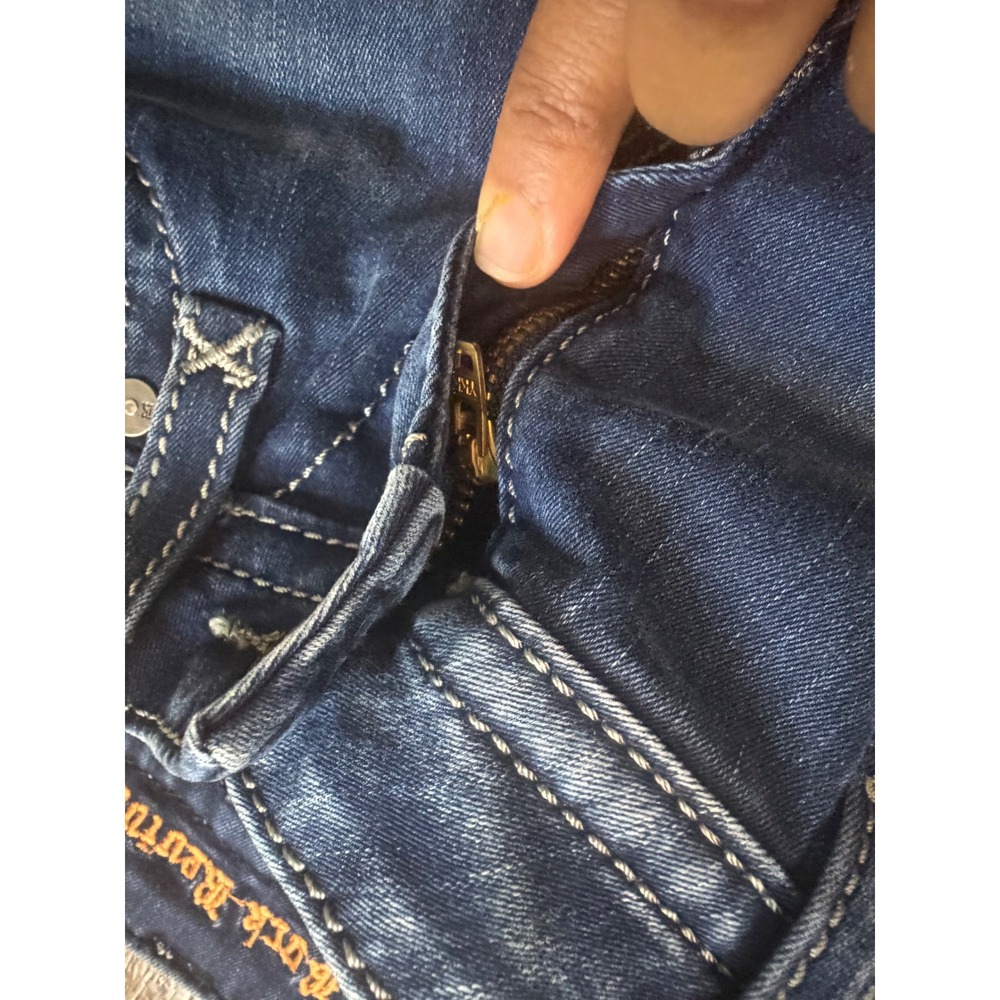 Rock by Rock Revival Devon Skinny Jeans Blue Stretch Moto Frayed Hem Size 29 - Picture 6 of 15